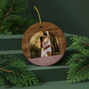Minimale moderne Verlobung & Fröhlich 2-Foto-Verlo Keramik Ornament