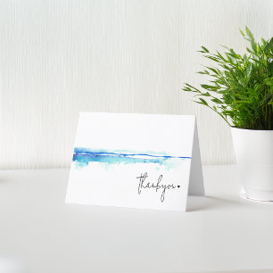 Minimale moderne Wasserfarbe Blaue Brautparty Dankeskarte