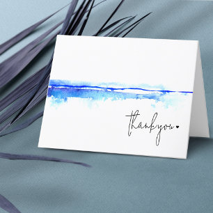 Minimale moderne Wasserfarbe blaue Brautparty Dankeskarte
