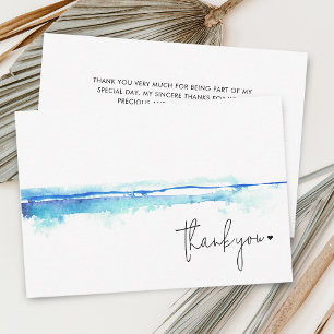 Minimale moderne Wasserfarbe Blaue Brautparty Dankeskarte