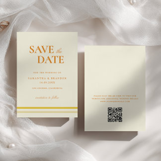 Minimale moderne weiche Buttergelbe Hochzeits-QR-C Save The Date