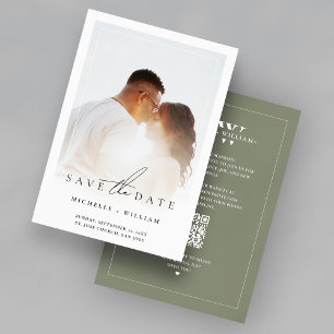 Minimale Mongram Budget Wedding Foto Frame Sage Save The Date