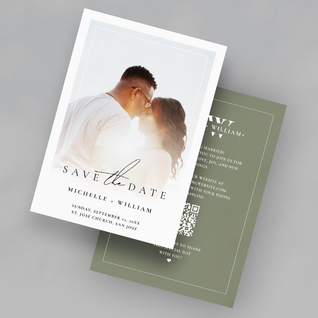 Minimale Mongram Budget Wedding Foto Frame Sage Save The Date (Minimalist Monogram Wedding Photo Frame Sage Save The Date
)