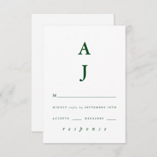 Minimale Mongram Emerald Green Wedding RSVP Karte