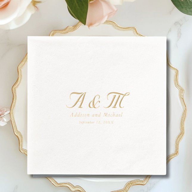 Minimale Mongram Hochzeit Servietten Mit Folie (Monogram Minimal Elegant Wedding Foil Napkins)