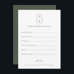 Minimale Mongramm-Hochzeiten für Braut und Bräutig Hinweiskarte<br><div class="desc">Minimal Mongram Moss Green Wedding wünscht sich eine Bride & Groom Advice Card. Personalisieren Sie den benutzerdefinierten Text oben. Weitere Koordinationsgegenstände finden Sie in unserer Kollektion "Minimalistische Monogram Sage Green & Moss Green Wedding". ***BITTE BEACHTEN SIE: ALLE WORTE, TEXT UND HINTERGRUNDFARBE SIND ERFORDERLICH. Sie können alle Wörter ändern und auch...</div>