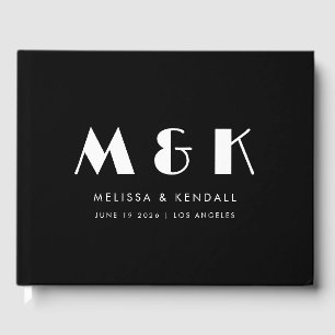 Minimale Monogram Black Custom Initials Wedding Gästebuch