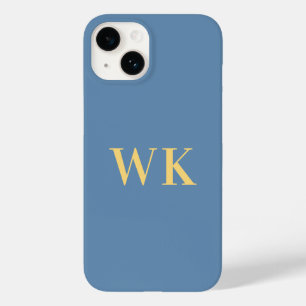 Minimale Monogram Initials Dusty Blue Gold Case-Mate iPhone 14 Hülle