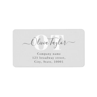 Minimale Monogram Moderne Script Gray Rücksendeadr Adressaufkleber