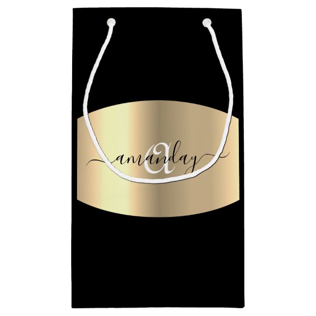 Minimale Monogram Name Gold Black Fashion Boutique Kleine Geschenktüte (Rückseite)