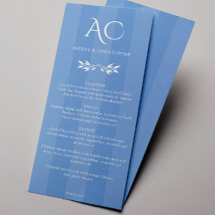 Minimale Monogram Stripe Cornflower Blue Wedding Menükarte
