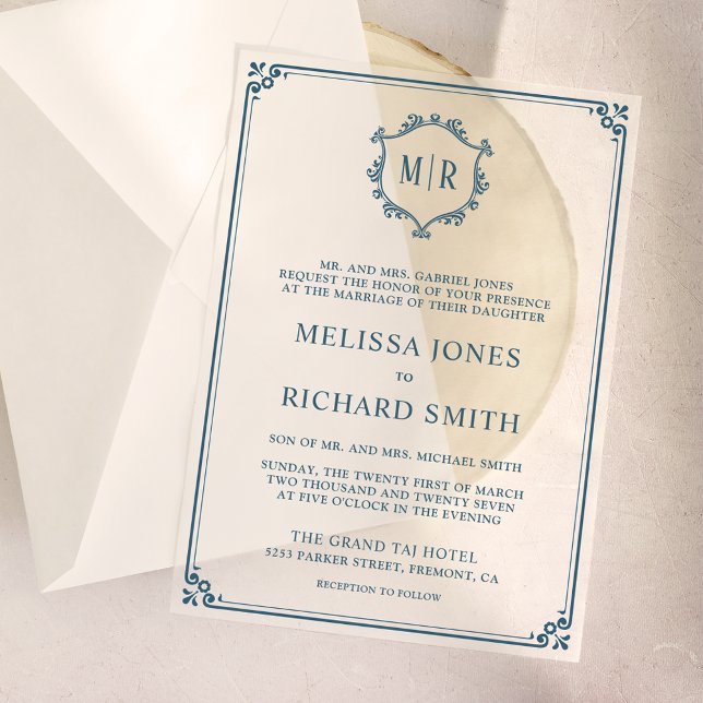 Minimale Monogram Wappen Frame Dusty Blue Wedding (Von Creator hochgeladen)
