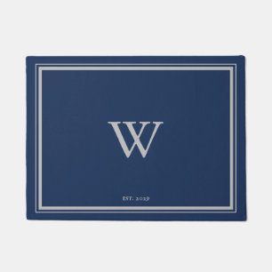 Minimale Monogram Welcome Anchor Navy   Silber Fußmatte