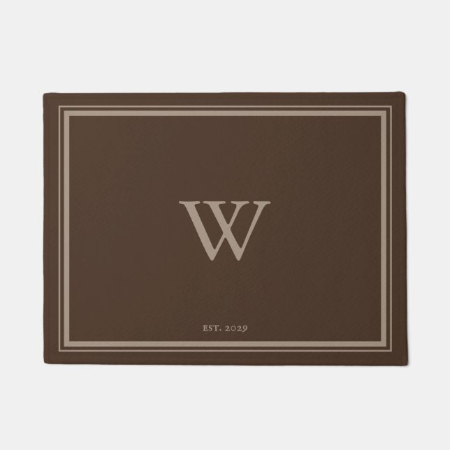 Minimale Monogram Welcome Brown | Tan Fußmatte (Vorderseite)