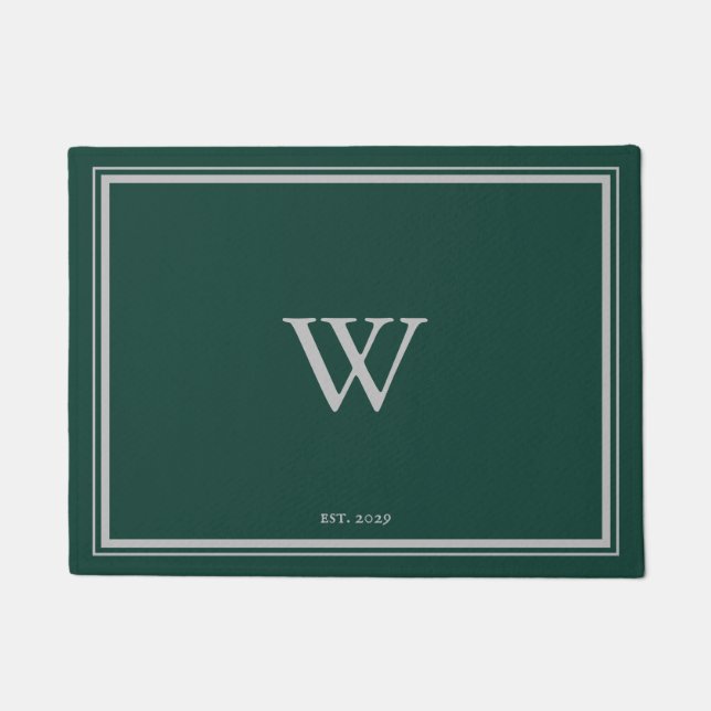 Minimale Monogram Welcome Pine Green | Grau Fußmatte (Vorderseite)