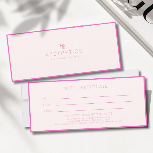 Minimale Monogramm-Geschenkkarte in Beige-Pink (Minimal Monogram Beige-Pink Gift Certificate)