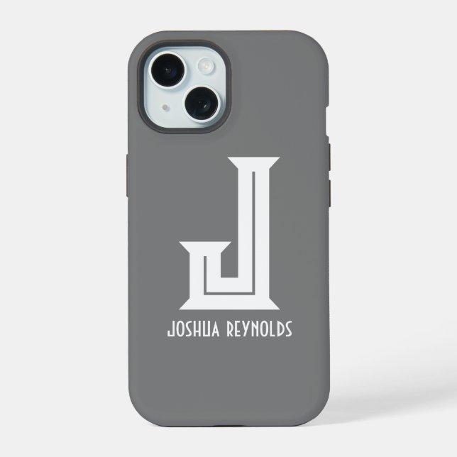 Minimale Monogramm-Grau  iPhone 15 Hülle (Rückseite)