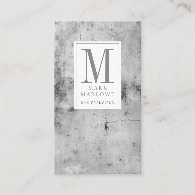 Minimale Monogramm graue Marmortextur Visitenkarte (Vorderseite)