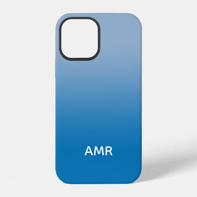Minimale Monogramm-Hell-Dunkelblau-Verlauf iPhone Hülle (Rückseite)
