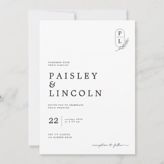 Minimale Monogramm-Hochzeitseinladungsdesign. Einladung