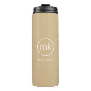 Minimale Monogramm-Initialen Neutral Beige & Weiß Thermosbecher