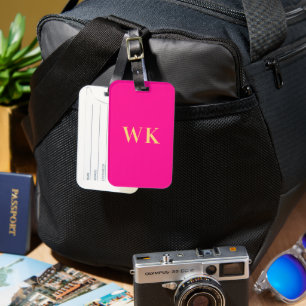 Minimale Monogramm-Initialen von Hot-Pink Gepäckanhänger