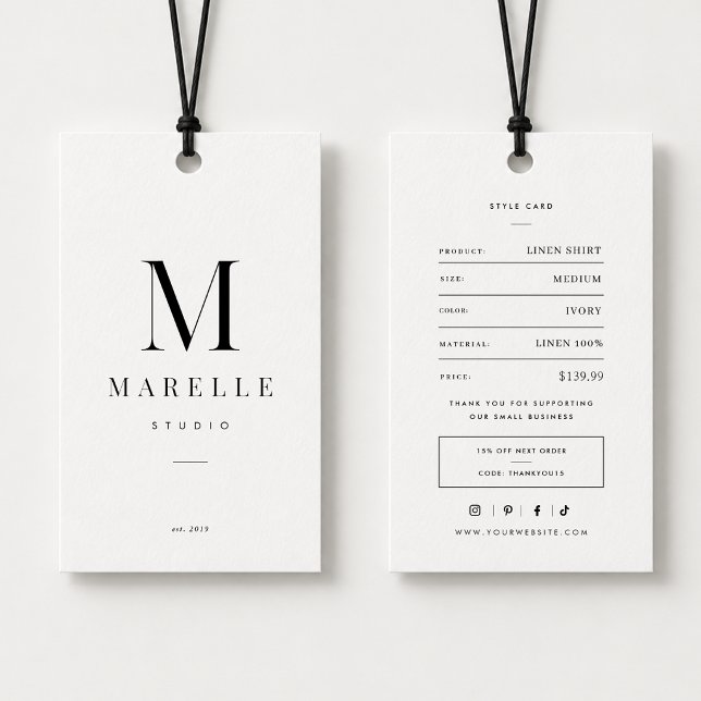 Minimale Monogramm-Kleider-Preisschilder Visitenkarte (Von Creator hochgeladen)