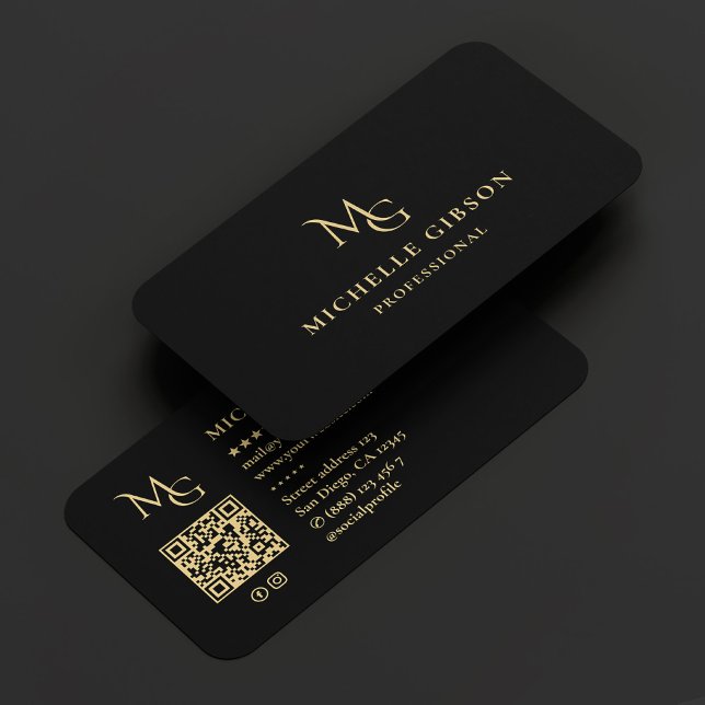 Minimale Monogramm MG Beruflich elegant Schwarz Visitenkarte (Minimal Monogram MG Professional Elegant Black Business Card
)