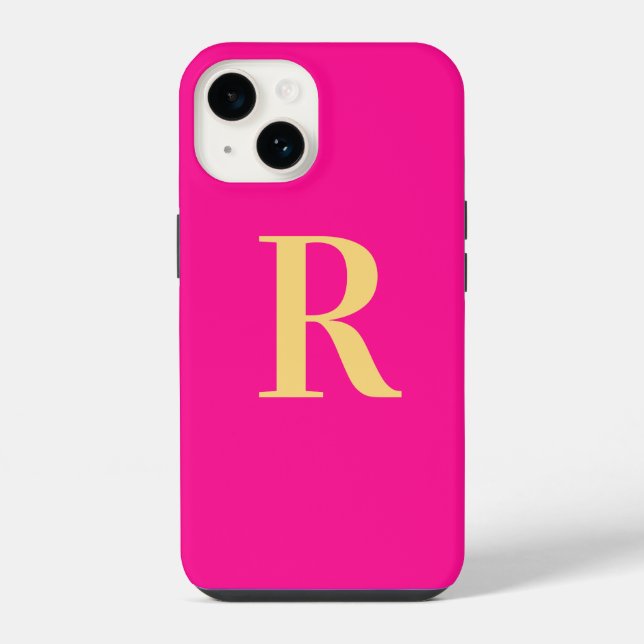 Minimale Monogramm Moderne Heißrosa iPhone Hülle (Rückseite)