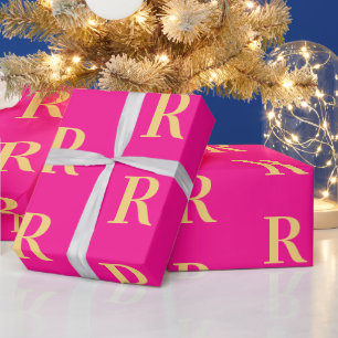 Minimale Monogramm Modernes Hot Pink Geschenkpapier