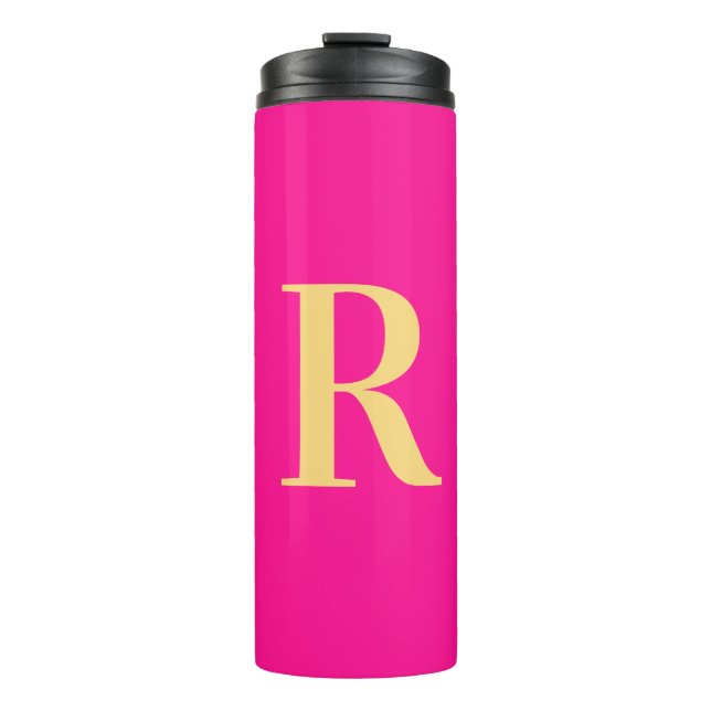 Minimale Monogramm Modernes Hot Pink Thermosbecher (Vorderseite)