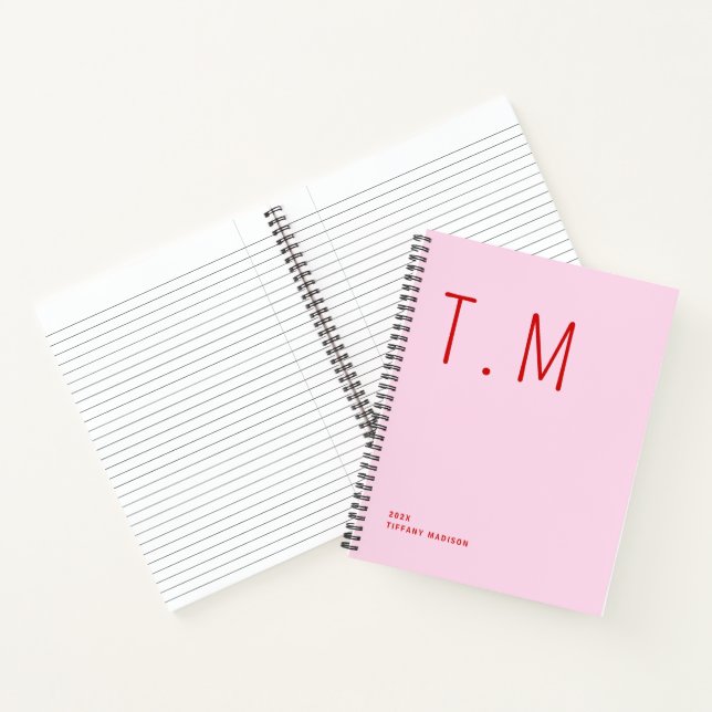 Minimale Monogramm Rosa und Rot Benutzerdefinierte Notizbuch (Innenseite)