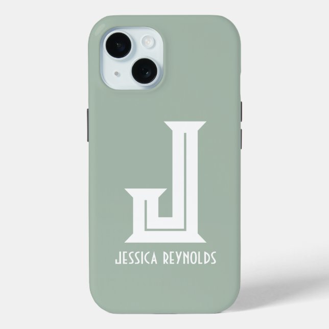 Minimale Monogramm-Sage grün Case-Mate iPhone Hülle (Rückseite)