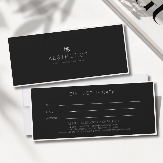 Minimale Monogramm-Schwarz-Salon-Geschenkkarte (Minimal Monogram Black Salon Gift Certificate)