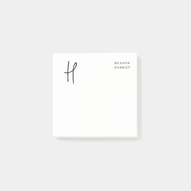 Minimale Monogramm-Schwarz-Weiß-Benutzername-Jahr Post-it Klebezettel (Vorderseite)