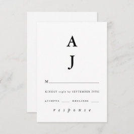 Minimale Monogramm Schwarz-Weiß-Hochzeit RSVP Karte