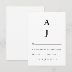 Minimale Monogramm Schwarz-Weiß-Hochzeit RSVP Karte