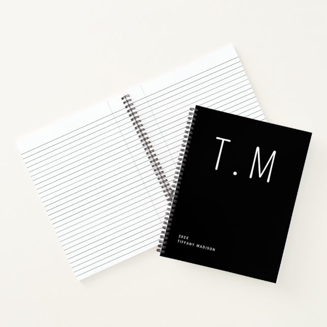 Minimale Monogramm-Schwarz-Weiß-Individualisierte  Notizbuch (Innenseite)