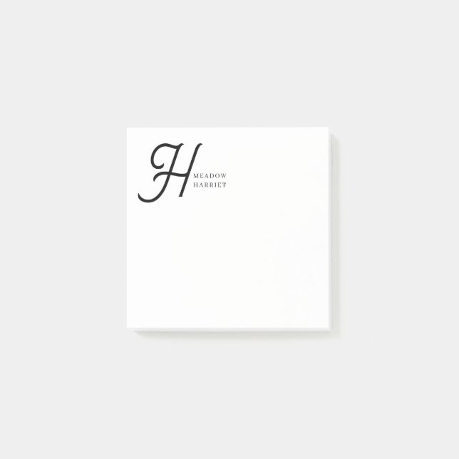 Minimale Monogramm-Schwarz-Weiß-Individualisierte  Post-it Klebezettel (Vorderseite)
