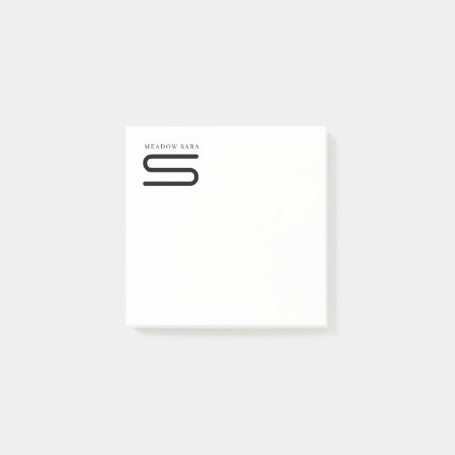 Minimale Monogramm-Schwarz-Weiß-Individualisierte  Post-it Klebezettel (Vorderseite)