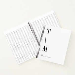 Minimale Monogramm Schwarz-Weiß Individueller Name Notizbuch