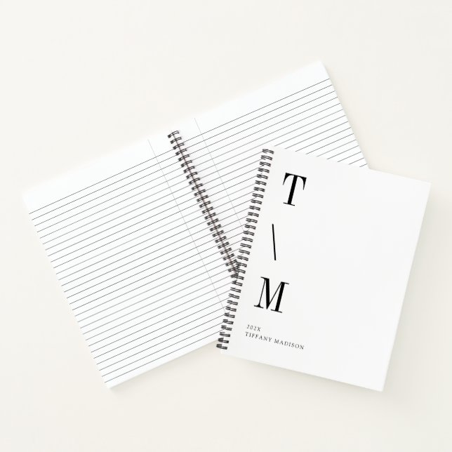 Minimale Monogramm Schwarz-Weiß Individueller Name Notizbuch (Innenseite)