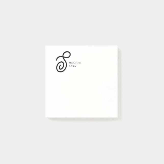 Minimale Monogramm-Schwarz-Weiß-Personalisierung m Post-it Klebezettel (Vorderseite)