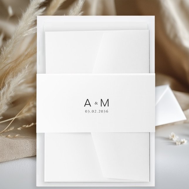 Minimale Monogramm weiß Einladungsbanderole (Minimal Monogram White Invitation Belly Band with your monogram and date.)