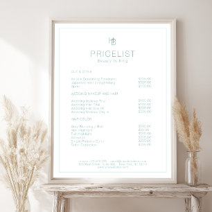 Minimale Monogramm Weiße Minze Salon Preisliste Poster