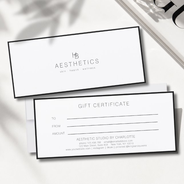 Minimale Monogramm Weiße Salon-Geschenkkarte (Minimal Monogram White Salon Gift Certificate)