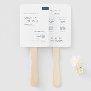 Minimale Navy-Blau-Weiße Monogramm-Hochzeitsprogra Fächer