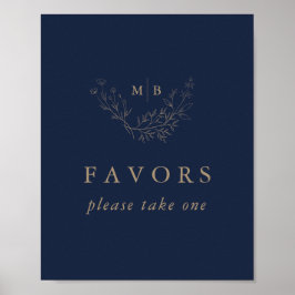 Minimale Navy Gold Monogram Gastgeschenke Hochzeit Poster