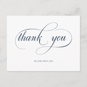 Minimale Navy-Kalligrafie-Schrift Hochzeits-Dankes Postkarte