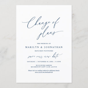 Minimale Navy, Planänderung, Hochzeit verschoben Einladung